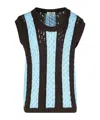 Laneus Open Knit Sleeveless Striped Vest In Black