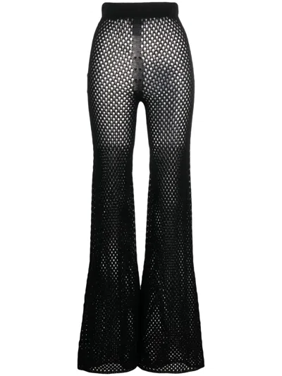 Laneus Semi-sheer Open-knit Trousers In Schwarz