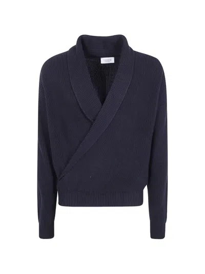Laneus Shawl-collar Wrap Sweater In Blue