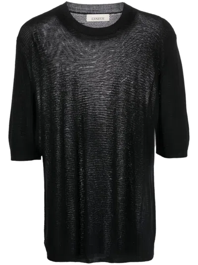Laneus Short-sleeve Bemberg Sweatshirt In Black