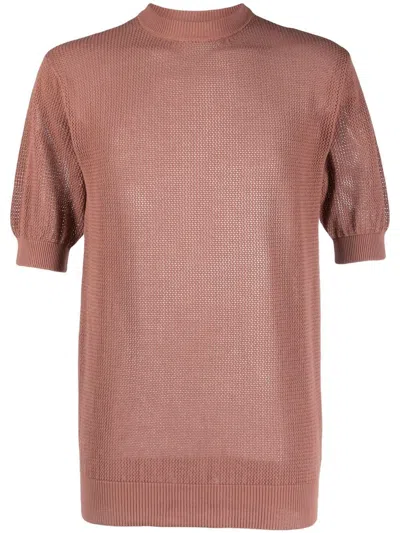 Laneus Short-sleeve Cotton T-shirt In Brown