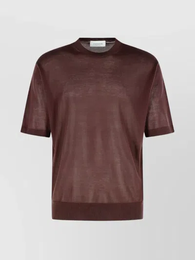 Laneus Short Sleeve Round Neck Sheer Sweater In Brown