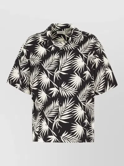 Laneus Short Sleeves Shirt Tropical Print Design In Black