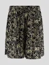 Laneus Black Graphic Print Bermuda Shorts