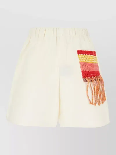 Laneus Shorts Crochet Detail Fringe Accents In White