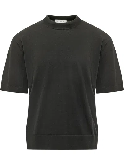 Laneus Short-sleeve Knit Mock Neck Top In Nero