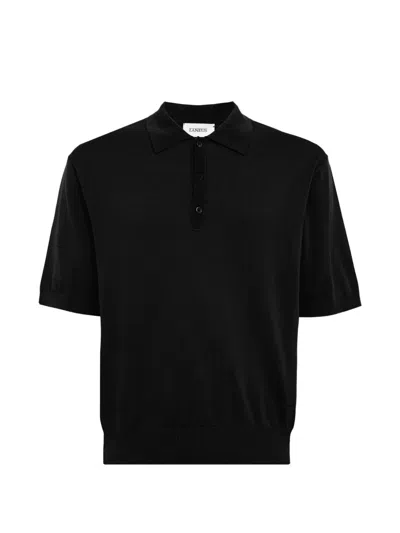Laneus Short-sleeve Knitted Polo Shirt In Black