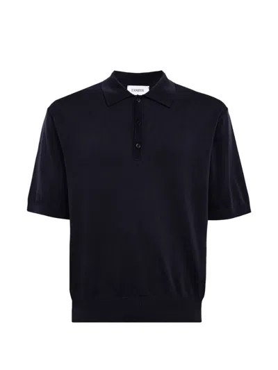 Laneus Short-sleeve Knitted Polo Shirt In Black