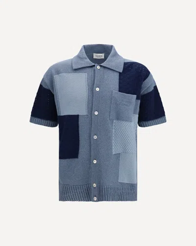 Laneus Short-sleeve Patchwork Cardigan In Blue