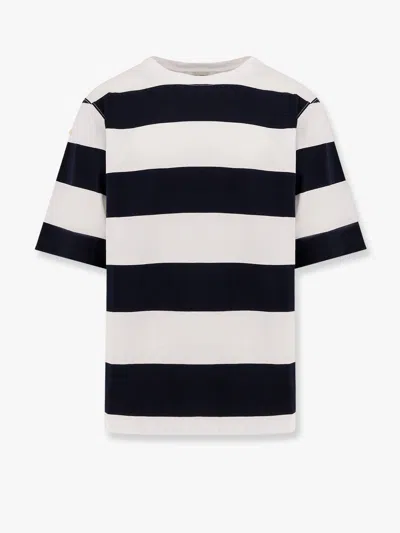 Laneus Striped Cotton T-shirt With Logo Embroidery On The Front