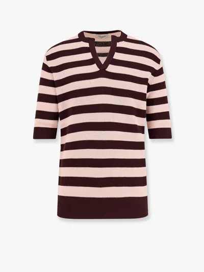 Laneus Striped Knitted Cotton Sweater In Brown