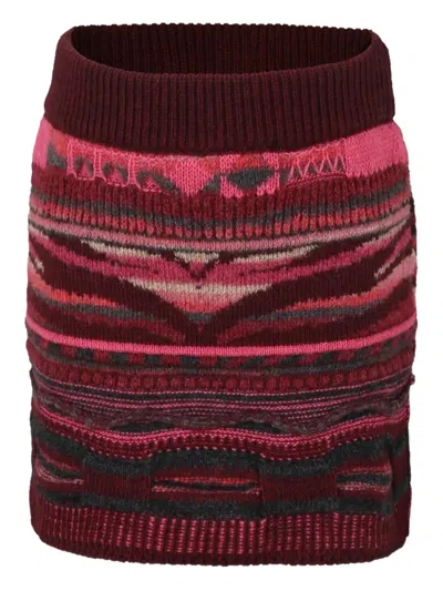 Laneus Kids' Striped Knitted Skirt In Burgundy