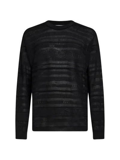 Laneus Striped-knitted Sweater In Black