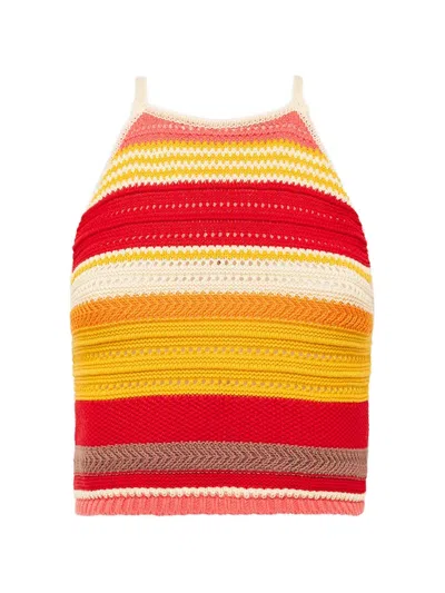 Laneus Striped Knitted Tank Top In Red