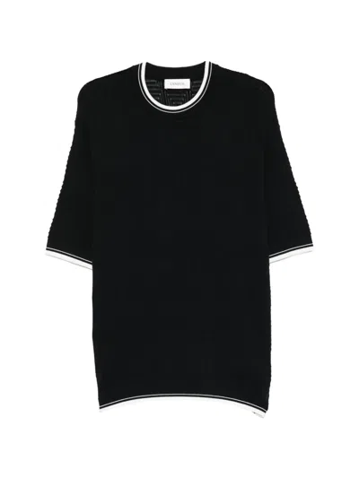 Laneus Striped Roun-neck T-shirt In Black
