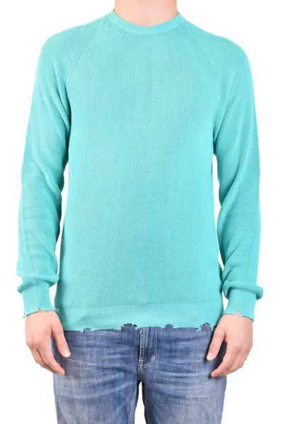 Laneus Crew Neck Distressed Hem Sweaters In Green