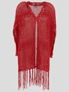 Laneus Openwork Cardigan With Fringe At The Hem In Red