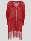 Laneus Openwork Cardigan With Fringe At The Hem In Red