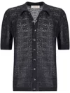 Laneus Black Linen Knit Polo Shirt In Black