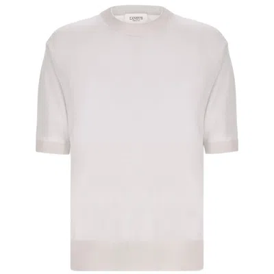Laneus Girocollo Regular White Gauzed Cotton T-shirt In Latte