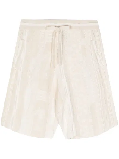 Laneus Textured-finish Cotton Shorts In Neutrals