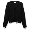 Laneus Textured Knit Cardigan With Button-up Front In Black