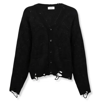 Laneus Textured Knit Cardigan With Button-up Front In Black