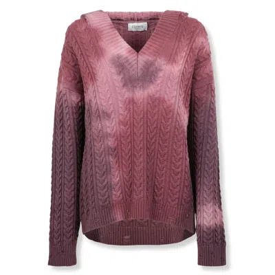 Laneus Textured Knit Hoodie With Relaxed Fit And Hood In Brown