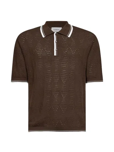 Laneus Textured-knit Polo Shirt In Brown