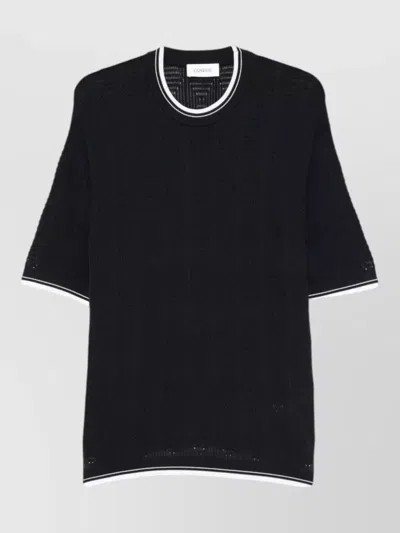Laneus Textured Knit Short Sleeve Crewneck Mens Top In Black
