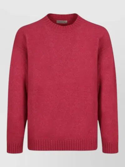 Laneus Textured Knit Sweater Ribbed Cuffs Hem In Pink