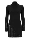 Laneus Turtleneck Distressed Knit Mini Dress In Black