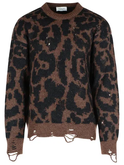 Laneus Animal Print Crew Neck Long Sleeve Jumper In Multi