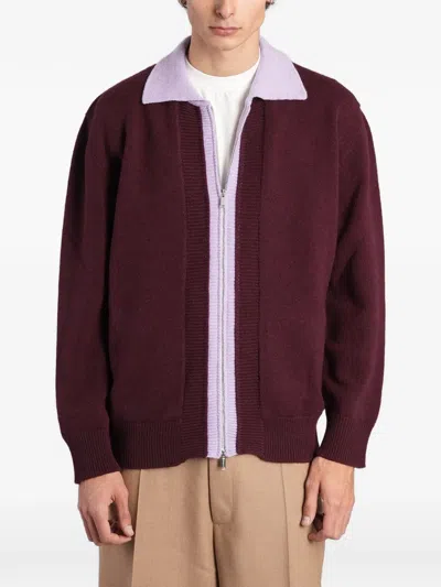 Laneus Two-tone Zip-up Cardigan In Brown