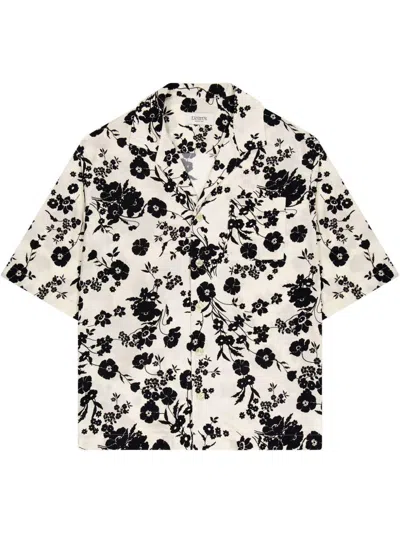 Laneus Unisex Cream White And Black Print Shirt In Beige