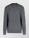 Laneus V Neck Ribbed Sweater With Long Sleeves In Gray
