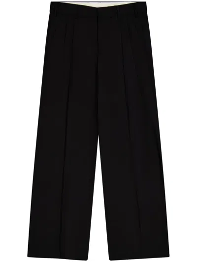 Laneus Virgin Wool Wide-leg Trousers In Black