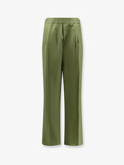 Laneus Viscose And Linen Trousers In Green