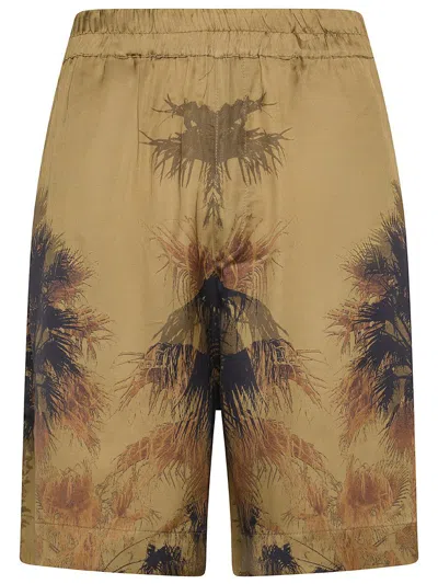 Laneus Viscose Bermuda Shorts With Palm Print In Verde Militare/military Green