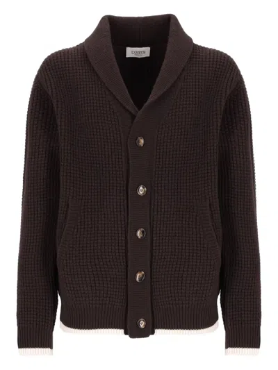 Laneus Waffle-knit Wool Cardigan In Brown