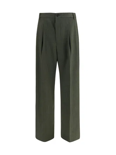 Laneus Wide-leg Wool Pants In Green