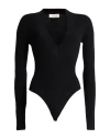 Laneus Woman Bodysuit Black Size 8 Merino Wool, Cashmere, Lycra In Black