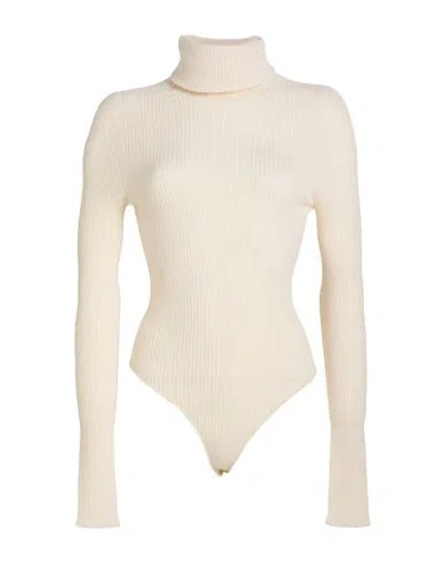 Laneus Woman Bodysuit Cream Size 2 Merino Wool, Cashmere, Lycra In White
