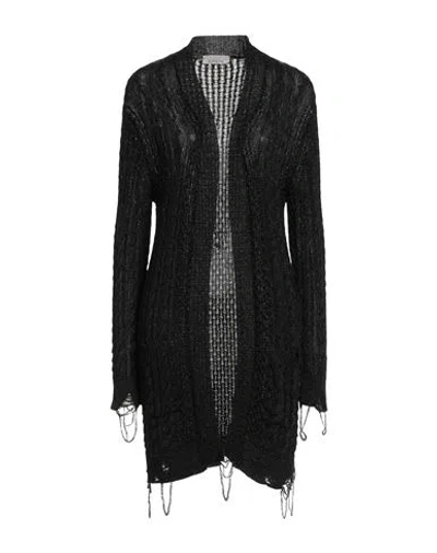 Laneus Woman Cardigan Black Size 8 Viscose, Metallic Polyester