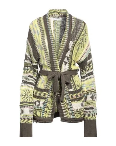 Laneus Woman Cardigan Military Green Size 8 Cotton, Polyester, Polyamide
