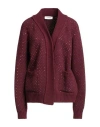 Laneus Woman Cardigan Plum Size 4 Wool, Polyamide In Burgundy