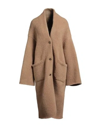 Laneus Woman Coat Camel Size 4 Merino Wool, Polyamide, Elastane In Nude