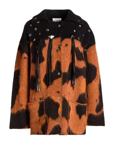 Laneus Woman Coat Orange Size 6 Alpaca Wool, Wool, Polyamide, Mohair Wool, Elastane