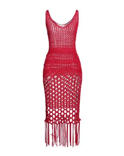 Laneus Woman Midi Dress Red Size 6 Cotton, Polyester, Polyamide