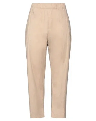 Laneus Woman Pants Beige Size 12 Cotton, Elastane